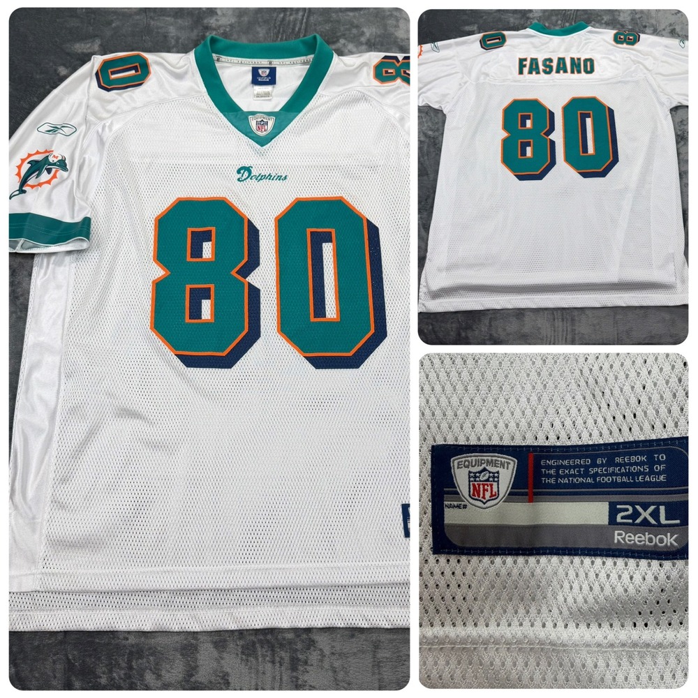 Rare Reebok NFL Miami Dolphins Anthony Fasano 80 Jersey White 2XL Onfield